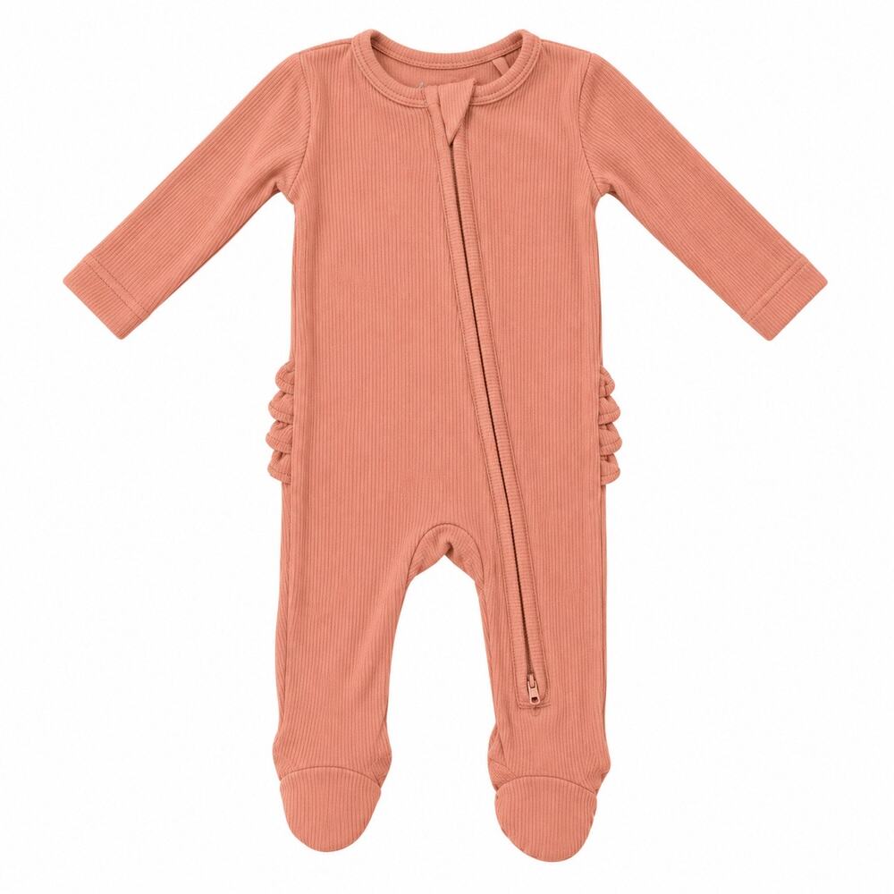 Angel Dear Pink Rib 2-Way Ruffle Back Zipper Footie 6-9M